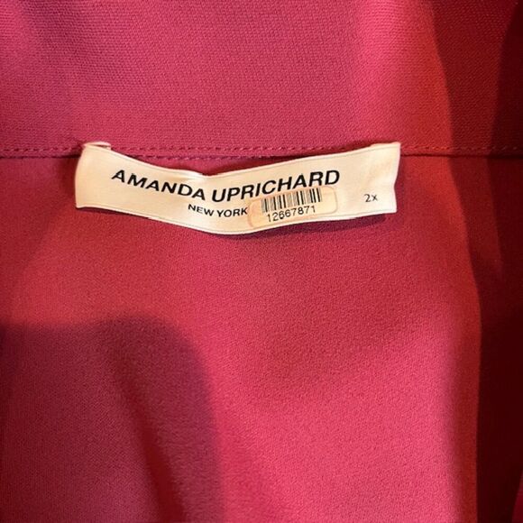 Amanda Uprichard Leonard Dress Blouson Collared Elastic Waist Wine Color Size 2X - Picture 6 of 11